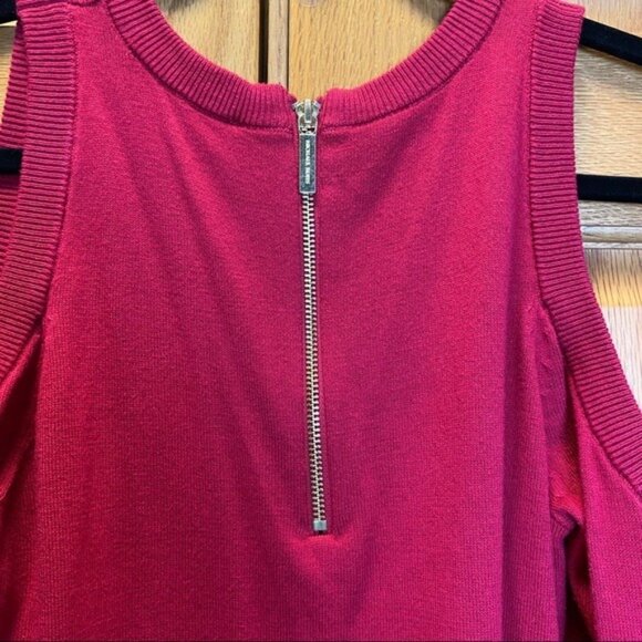 Michael Kors Dark Pink Crew Neck Open Shoulder Long Sleeve Sweater - S - Picture 3 of 10